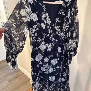 Eliza J- Floral Black and White Wrap Dress